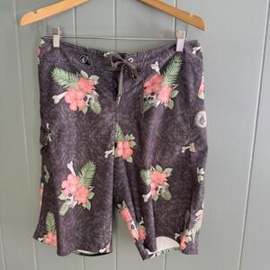 Volcom Maguro Boardshorts Skull Floral V2S Cinch Fly Gray‎ Size 33 Surf Swim